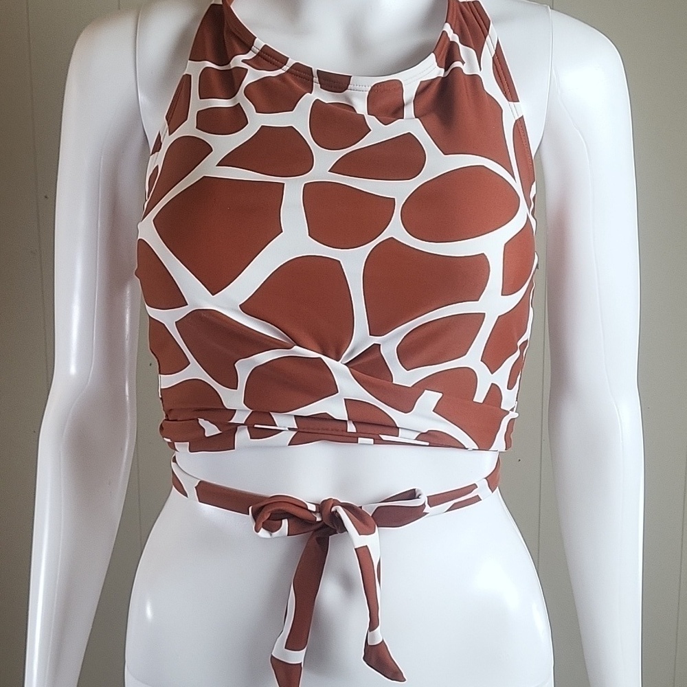 Coral Reef Swim Giraffe Print Two Piece High Waisted Halter Bikini Swims… - Picture 7 of 15